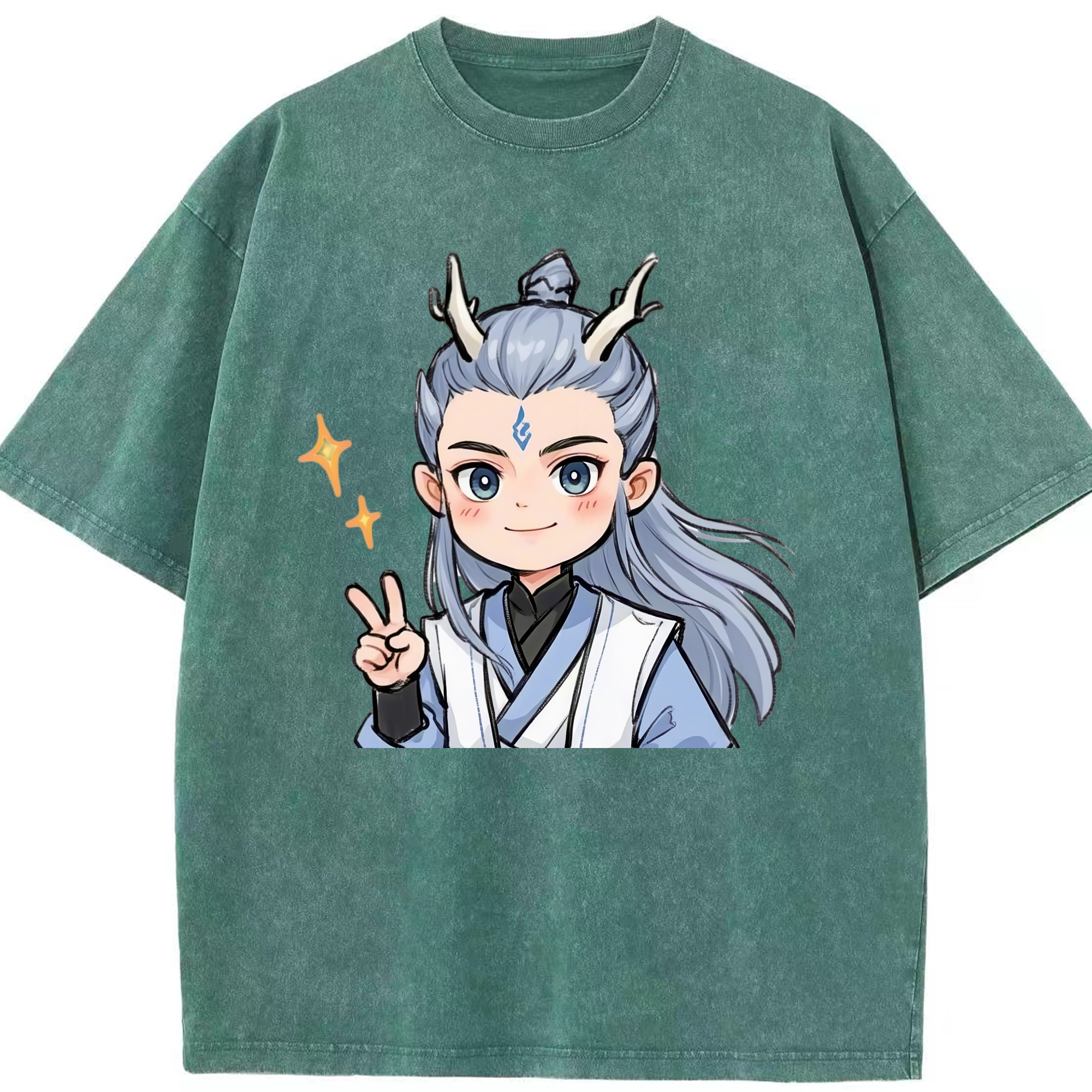（画像用） Ne Zha 2 ナタ 魔童の大暴れ 綿100% ヴィンテージ風 半袖Tシャツ（フロントプリント）